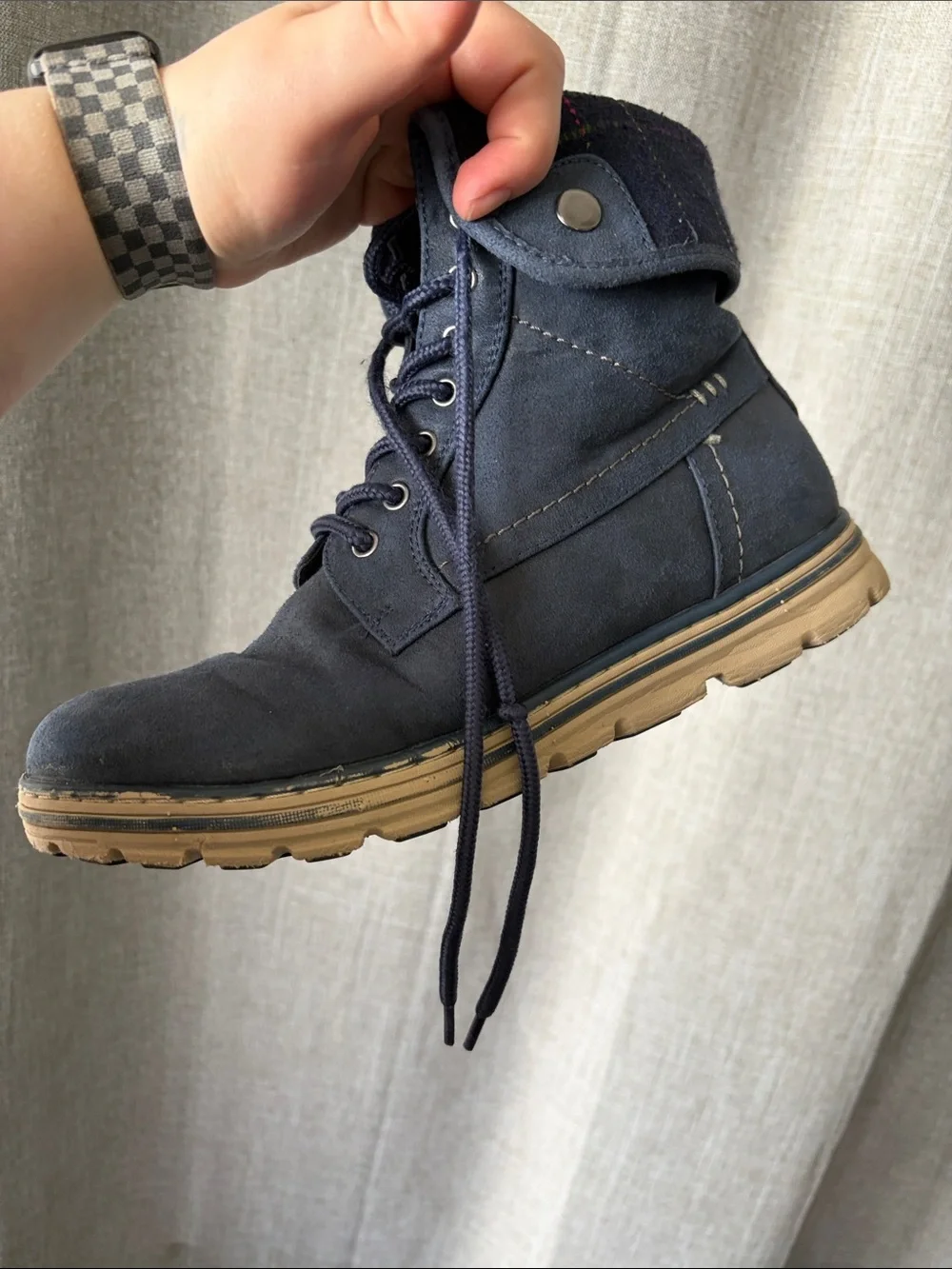Cliffs Navy Fold-Over Lace-Up Casual Boots